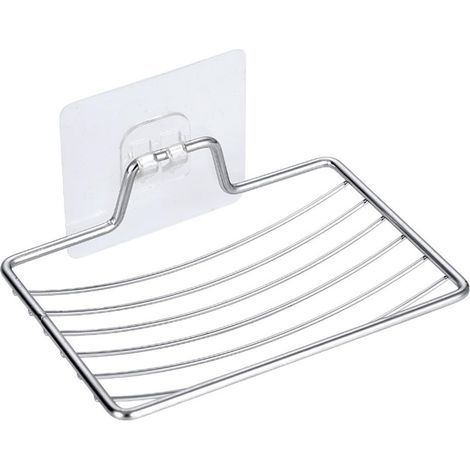 Porte-savon, tuyau d'évacuation en acier inoxydable, égouttoir à vaisselle, étagère de rangement murale pour salle de bain, porte-détergent incurvé, porte-savon argenté pour salle de bain. (1/2)