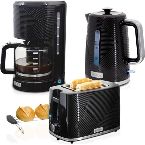 Briebe SKT1178BLK Elegance Ensemble Grille Pain 2 Fentes Bouilloire 1,7L Cafetière Filtre 10 Tasse Noir (1/5)