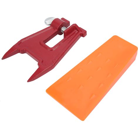 Coin d'abattage orange de 14 cm (5,5 po) pour l'exploitation forestière, avec accessoires de support et plaque de guidage. (1/5)