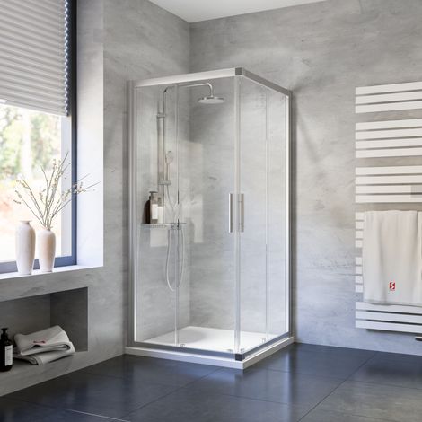 Schulte – Cabine de douche d'angle avec portes coulissantes – Verre de sécurité 6 mm – Dimensions 80 x 80 x 185 cm – Montage mural réversible (1/5)