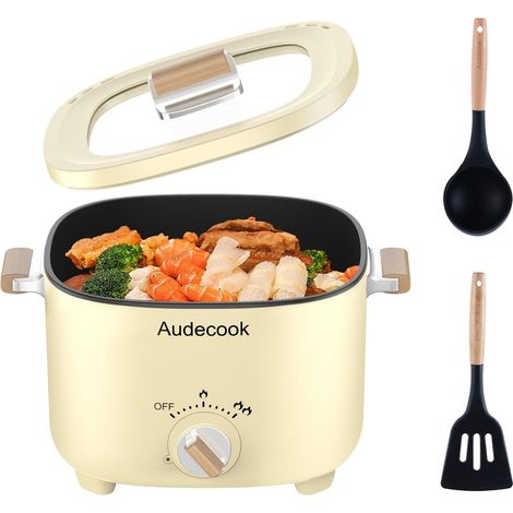 Casserole Electrique 2,5 L Poêle à frire antiadhésive, multicuiseur portable de voyage pour ramen, steak, œuf, riz frit, flocons d'avoine, soupe, 350 W/800 W (1/5)