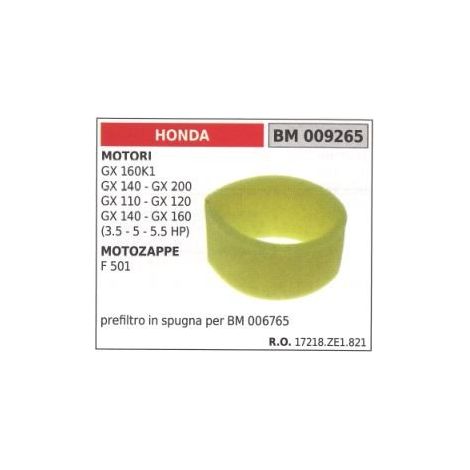 Prefiltro aria in spugna HONDA motore GX160K1 140 200 120 motozappa F 501 009265