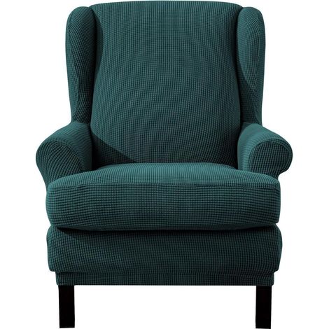 Ohrensesselbezug 2-teilig Jacquard Stretchhusse Olivgrün (1/5)