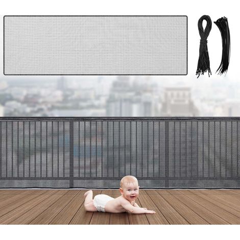 Red de seguridad para escaleras Hosuly: malla de poliéster de 5,5 m x 0,9 m – Red para balcón sin necesidad de taladrar para proteger a niños y mascotas en apartamentos. (1/5)