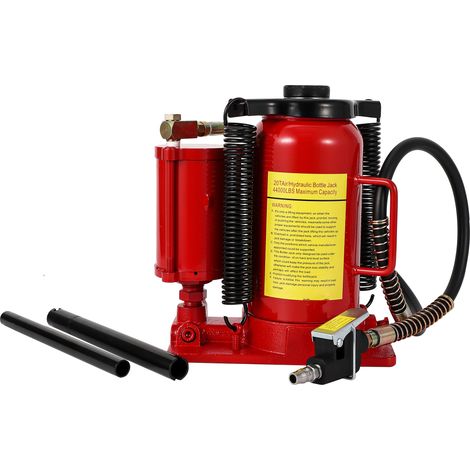 Cric bouteille pneumatique-hydraulique profil bas 20 t – double commande air + pompe manuelle, corps soudé anti-fuite, soupape de sécurité anti-surcharge (1/5)
