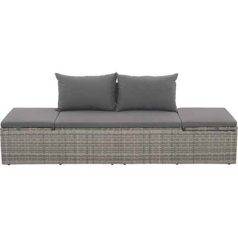 FIMEI Lit de jardin Gris 195x60 cm Résine tressée (1/5)