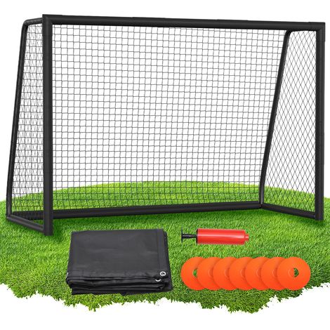 Jiubiaz Fußballtor 300 x 200 x 120 cm – Großes Fußballtor aus Metall mit Torwand & Netz, für Garten, Training & Outdoor, Schwarz