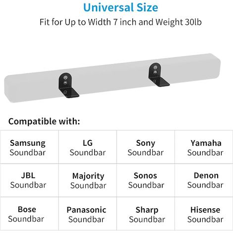 Sound Bar Wall Mount Compatible with Bose JBL Sonos Samsung TV Speaker Soundbar Wall Mount Brackets Hardware (Black) (1/4)