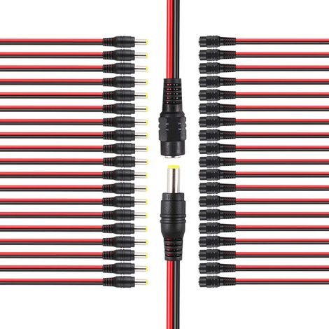 20 Paires DC Alimentation Pigtail Cables, 5.5 X 2.1 mm DC Alimentation Mâle Femelle Connecteur Pigtail Câble, pour CCTV Caméra LED Bande (1/4)