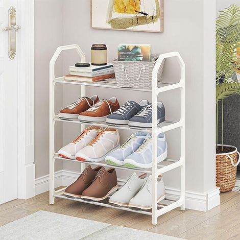 Scarpiera in metallo a 4 ripiani, impilabile, può contenere da 12 a 16 paia di scarpe, ideale per corridoio e spogliatoio. (1/3)