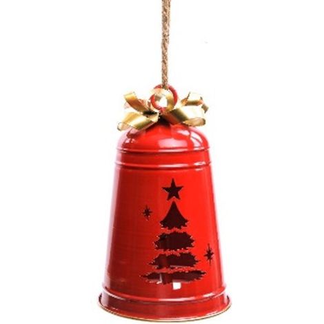Campana di natale decorata in metallo per decorazioni natalizie -Oro/Albero / 18 cm