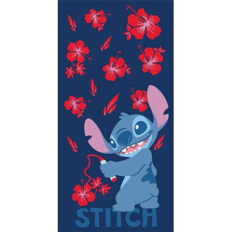 Serviette de plage - Stitch et fleurs rouges  - 90x170 cm