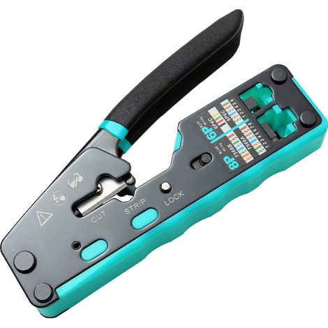(Bleu) Pince à sertir pour connecteurs Cat6, Cat5, Cat5e à passage direct et bornes RJ12. (1/4)