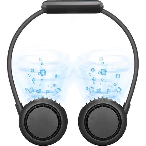 1 Ventilateur de cou, 3 vitesses réglables, double tête flexible, rechargeable USB, pour bureau et extérieur (1/5)