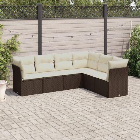 Set sofás de jardín 6 piezas y cojines ratán sintético marrón vidaXL (1/3)