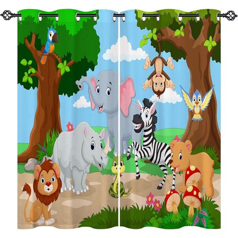 Rideau Occultant Jungle Forêt Safari Animaux Tenture Opaque à Oeillets Draperies Intérieurs Rideau Thermique Isolant pour Maison Chambre Salon Fenetre 2 Pièces L 107 x H 160 cm - 107L X 160H cm (2 Pan (1/5)