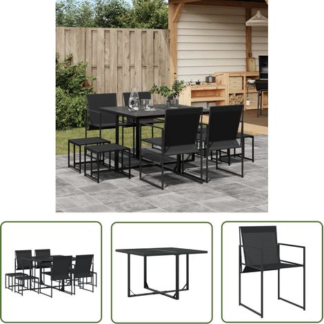 The Living Store Ensemble à manger de jardin 9 pcs noir textilène - Meubles De Jardin - Salon De Jardin - Set De Jardin - Mobilier Exterieur - Table De Jardin (1/5)