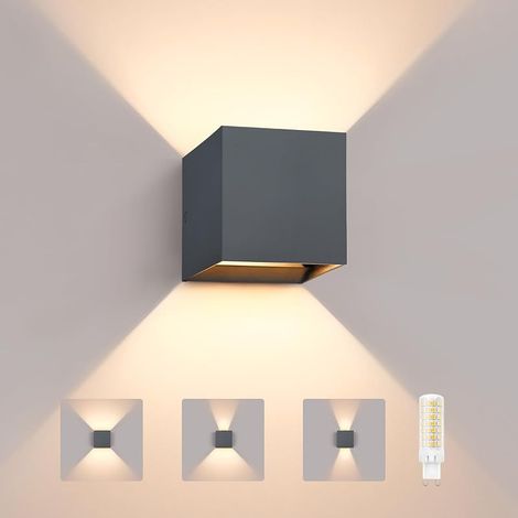 6W LED Lampe d'extérieur Murale, IP65 étanche Applique Murale Intérieur/Extérieur, Ampoule G9 3000K Remplaçable, Applique Murale Up Down Angle de Faisceau Réglable, pour Couloir, Terrasse, Anthracite (1/5)