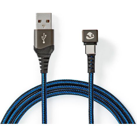 Cable usb usb 20 usb a macho usb c macho 480mbps chapado en oro 200 metros redondo trenzado nailon azul negro caja con ventana cubierta