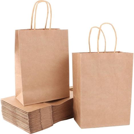 150 Stück Kraftpapiertüten mit Henkeln, 15 x 8 x 21 cm braune Geschenktüten, Papiergeschenktüten, kleine Kraftpapiertüten, Krafttüten für Partys, Weihnachten, Hochzeiten und Geburtstage (1/5)