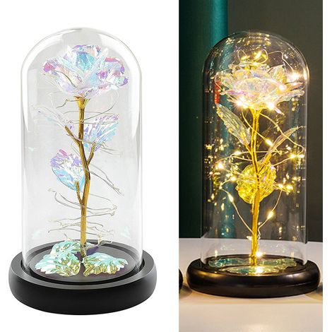 Rose lumineuse LED sous verre, rose éternelle en feuille d'aluminium, cadeau idéal pour la Saint-Valentin, Noël et la fête des mères, couleur or. (1/5)