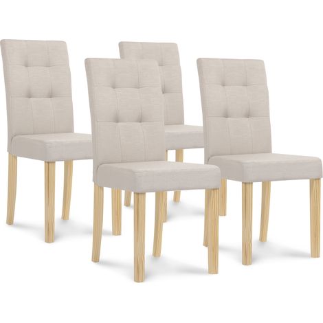 Idmarket – Lot de 4 chaises capitonnées beiges – Design scandinave – Structure en bois – Assise confortable – Dimensions 43x61x94cm