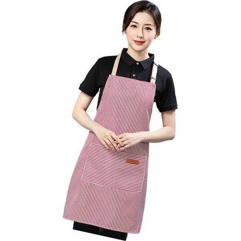 Delantal de trabajo a rayas, delantal de cocina de polialgodón - Rosa (1/2)