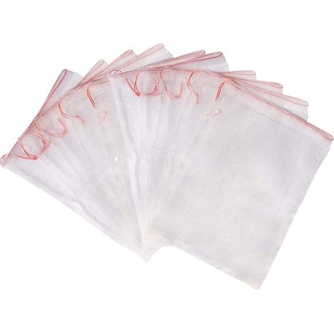 Lot de 100 sacs de protection pour fruits - Filet à insectes pour arbres fruitiers - Sacs en maille avec cordon de serrage pour protéger les tomates, raisins, mangues (25 x 15 cm) (1/5)