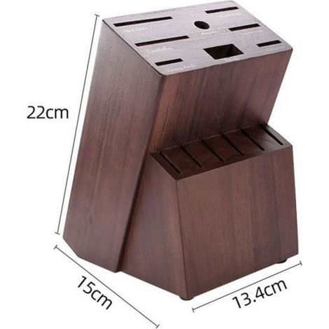 Porte couteaux en bois - 14 emplacements universels Base antidérapante - Rangement cuisine - Brun (1/4)