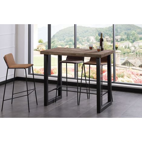 Table haute en bois coloris chêne américain / pieds noir - Longueur 120 x profondeur 70 x Hauteur 100 cm -PEGANE-