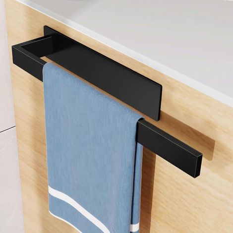 Porte-serviettes mural sans perçage en acier inoxydable brossé, sans perçage, autocollant, pour cuisine, salle de bain, toilettes d'invités (37 cm) (1/5)