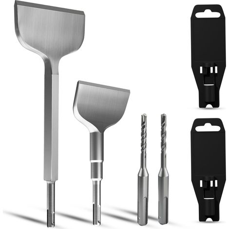 Lot de 6 burins SDS Plus. Ciseau, burin, burin plat, kit de burins pour marteau perforateur, pour béton, carrelage, colle à carrelage, pierre naturelle, maçonnerie, etc. (1/5)