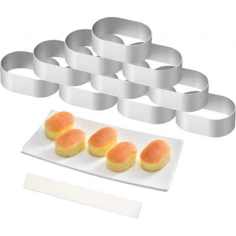 Lot de 10 moules à fromage semi-finis en alliage d'aluminium, cercles ovales pour cheesecake, avec 100 caissettes de cuisson pour bords de gâteaux. (1/5)