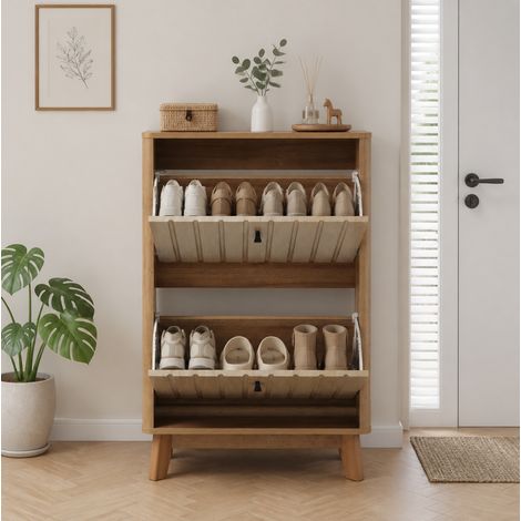 Zapatero estrecho 60 x 24 x 94 cm en MDF y aglomerado color roble OKMYHOME (1/5)