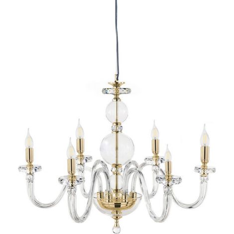 Lampada a sospensione D85 cm BACH senza paralume in vetro trasparente 12 LUCI ORO