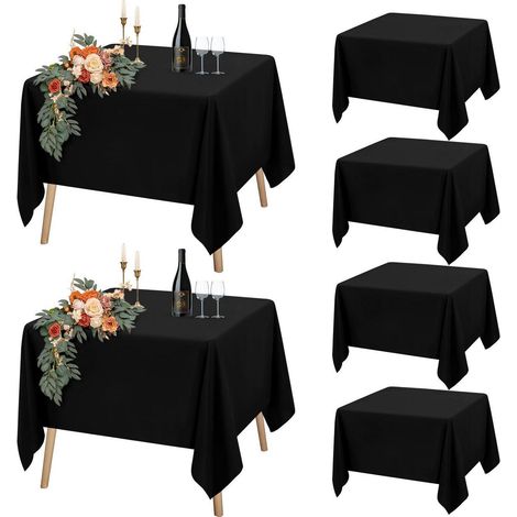 Lot de 6 nappes noires 132x132cm imperméables carrées pour tables de fête