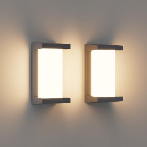 Lot de 2 Piece 8.6W LED Extérieur Applique Murale, 3000K, IP65 Imperméable Lampe murale, Moderne Applique Murale Rectangulaire pour l'Intérieur, l'Extérieur, le Patio et plus. anthracite (1/5)