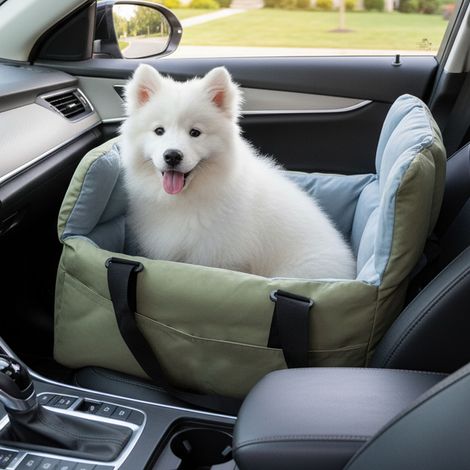Small Dog Car Seat Pet Booster Seat Pet Car Travel Safety Dog Bed with Storage Pocket, Green