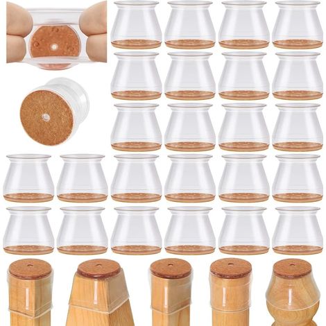 Lot de 24 protège-pieds de chaise pour parquets, embouts en silicone pour protéger les sols en bois et carrelage, patins en feutre, protections pour meubles (1/4)