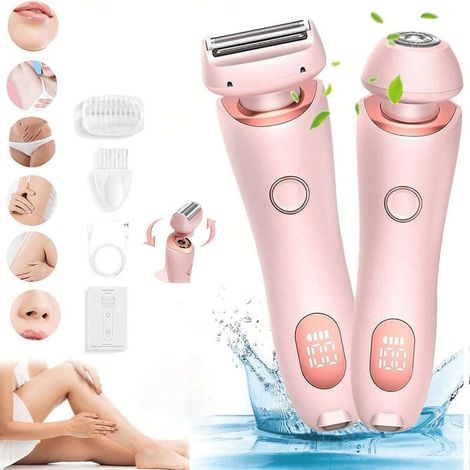 1 Pc 2-en-1 Rasoir pour Femme Taille-Bikini Rasoir Électrique Portable Tondeuse à Poils Intimes Rasage Personnel Doux Usage Humide et Sec Bleu Ciel (1/4)