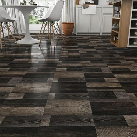 4 Pièces Dalle PVC Adhesive Sol Marron Noir Revetement de Sol Bois Chene Vintage 30cm x 30cm Carrelage Sols PVC Adhesif Salle de Bain Rétro Antidérapant pour Salon Chambre Imperméable (1/5)