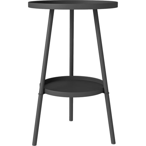 Runder, zweistöckiger Beistelltisch aus schwarzem Metall, Ø 32 x 51 cm, für Terrasse, Garten oder Balkon