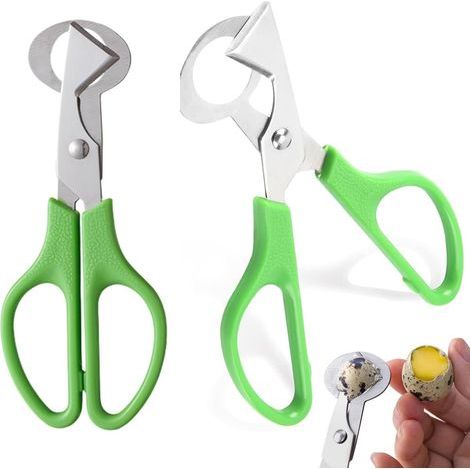 Deux petits coupe-œufs pour œufs de caille et de pigeon, ciseaux à cailles en acier inoxydable, coupe-coquilles d'œufs, casse-œufs de caille, outils ménagers, de restaurant et de cuisine (verts). (1/5)