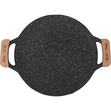 Poêle à griller ronde en métal antiadhésif, plaque de cuisson multifonctionnelle pour barbecue et camping. (1/5)