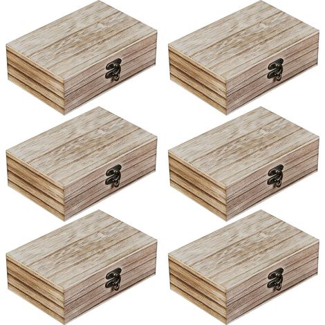 6PCS Petite Boîte Bois Brut Rustique 15x10x5cm pour Ranger Bijoux Boîte de Rangement Bois Rectangulaire avec Couvercle, Caisse Bois avec Charnière Fermoir pour Ranger Petits Objets (1/5)