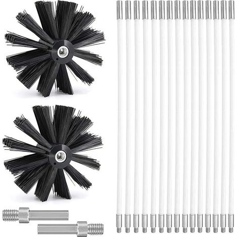 Kit de Ramonage, Kit Brosse Nettoyage Cheminée Ø150mm,Outil Nettoyage pour Cheminées avec 15 Tiges Flexibles de 410 mm et 2 TêTes de Brosse pour Cheminée,évent de Sécheuse,Tuyau d'égout,poêle à Bois (1/4)