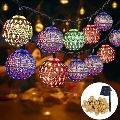Marokkanische Solar-Lichterkette für den Außenbereich, 7 m, 50 LEDs, 8 Modi, wasserdichte Beleuchtung für Garten, Terrasse, Hof, Haus, Feste, Partys (bunt) (1/5)