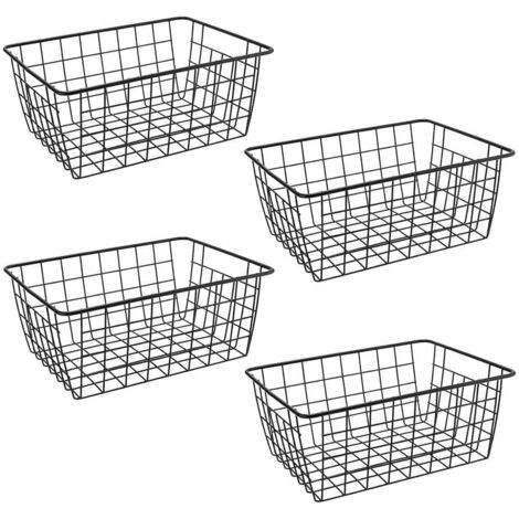 Lot de 4 paniers métalliques noirs en fil, pour rangement salle de bain, réfrigérateur, bureau ou congélateur (1/5)