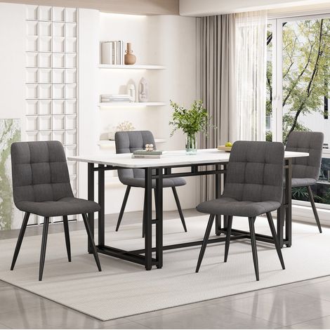 140x80cm Schwarz Esstisch mit 4 Stühlen Set,Moderne Küche Esstisch Set, Dunkelgrauer Leinen Esszimmerstühle, Schwarz Eisen Beintisch (1/5)