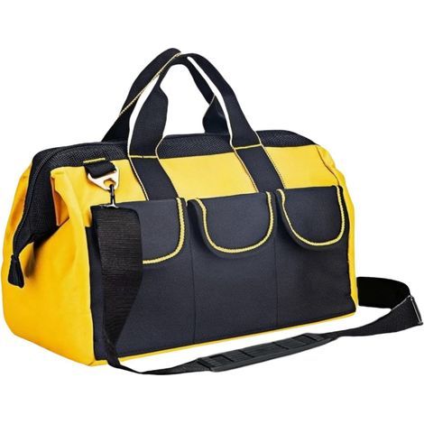 33 cm Werkzeugtasche für Herren mit wasserdichtem, festem Boden, robuste Tragetasche mit großer Öffnung, Aufbewahrungstasche mit mehreren Fächern für Elektriker, Schreiner und Mechaniker (Gelb) (1/5)
